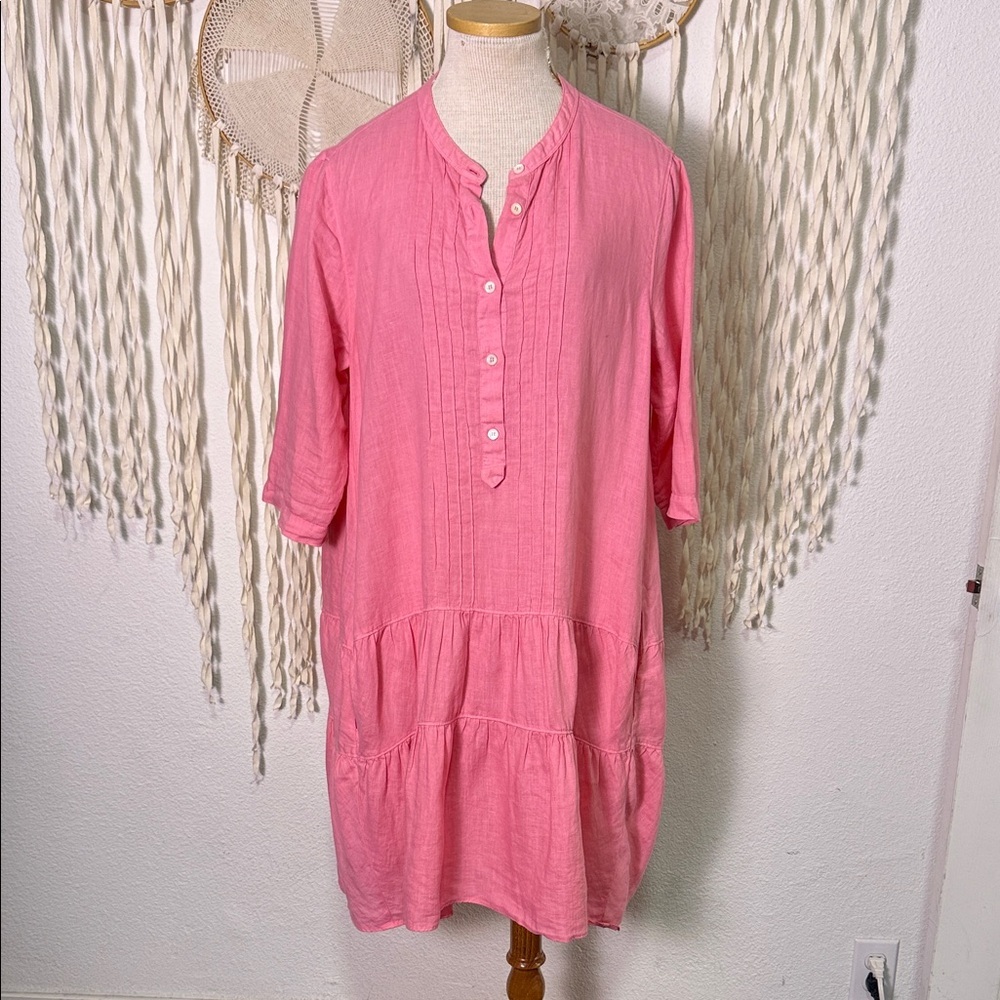Rosso35 Linen Ruffled Mini Dress in Light Pink Size 44(L-8)